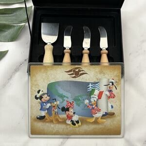 Disney Magic Mediterranean Cruise Line Cheese Board Set Glass Knives Cutting